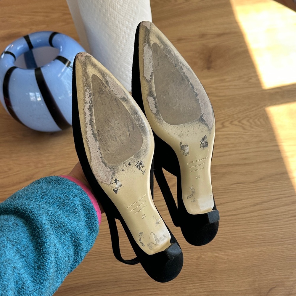 Black Suede Jenni Kayne Pointed Slingback kitten Heels - Picture 3 of 5